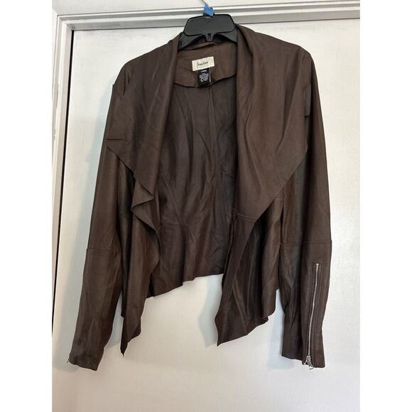 Neumann Marcus Brown Leather Open From Cascade Ruffle Zippered Sleeves - Picture 4 of 13